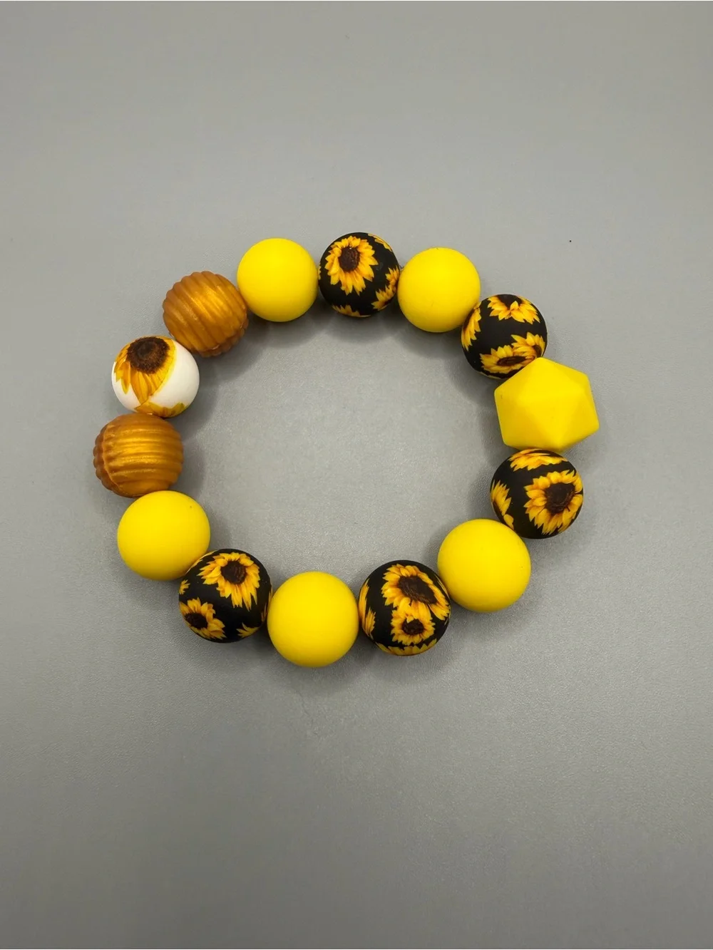 Sunflower Bead Silicon Keychain Bracelet - Handmade #K0339C